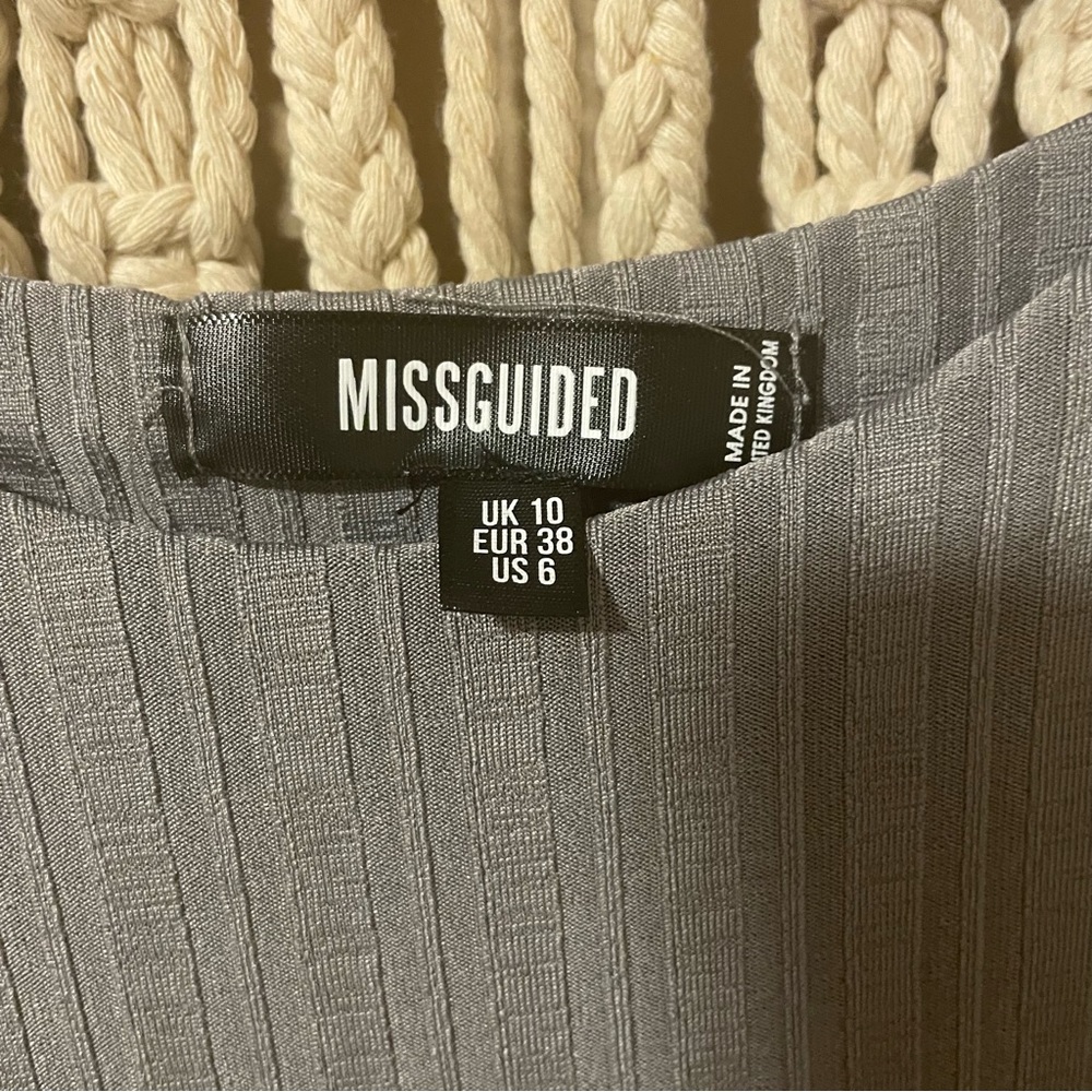 Gray Rib Slinky Racer Neck Bodysuit - Picture 4 of 4